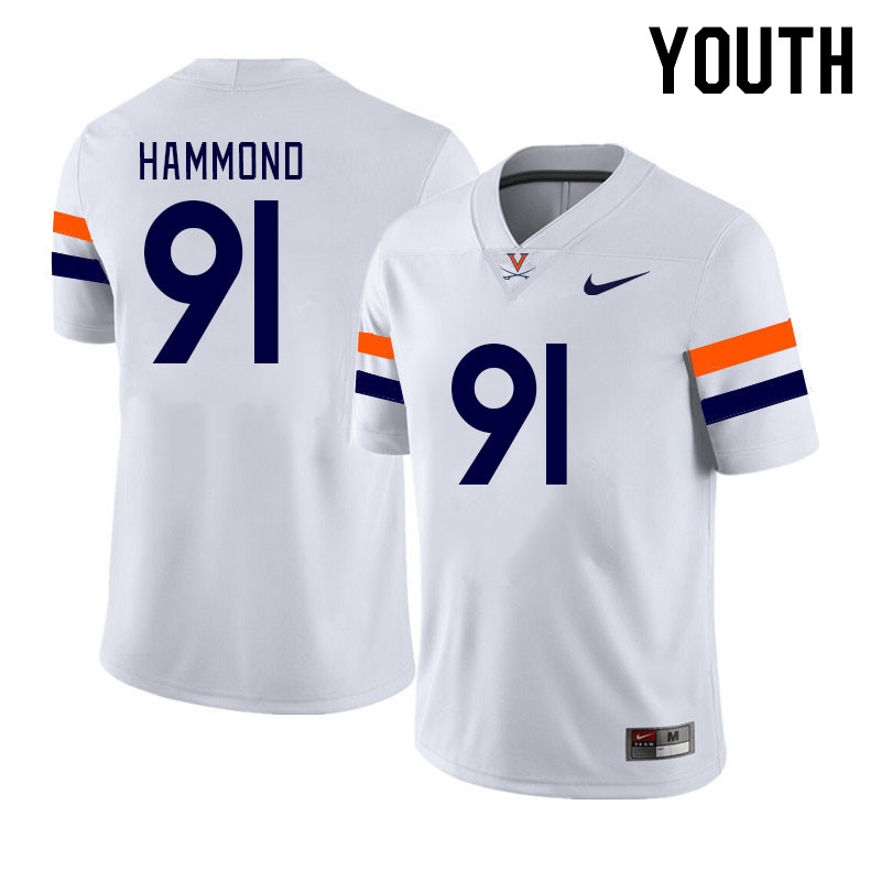 Youth #91 Jason Hammond Virginia Cavaliers College Football Jerseys Stitched Sale-White